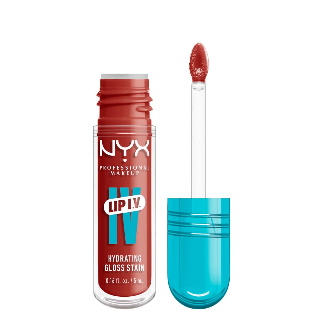 NYX Professional Makeup Lip IV Hydrating Gloss Stain, Lip Gloss, Up to 12HR Hydration, High Pigment, Wet Shine Finish, Burst That Tang!