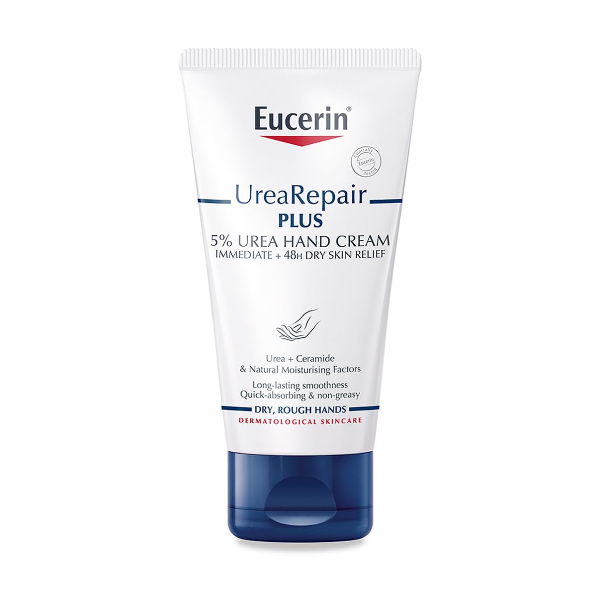 Eucerin UreaRepair Plus 5% Urea Hand Cream with Ceramides, Daily Moisture, Suitable for Mature & Diabetic, Instant 48-Hour Relief for Dry & Rough Skin - 75ml