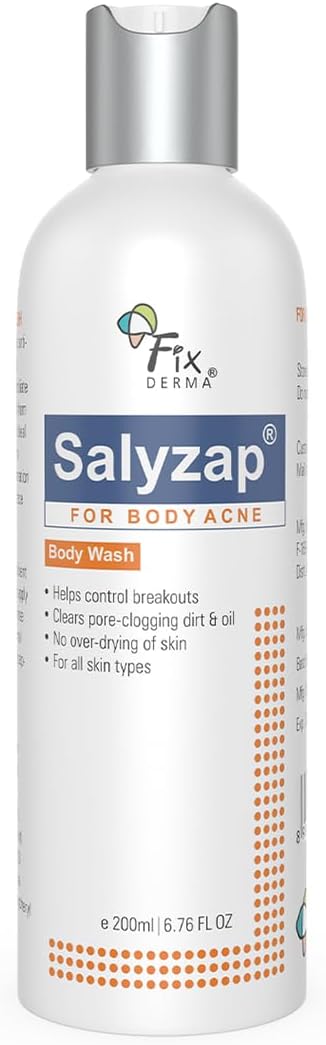 FIXDERMA 2% Salicylic Acid Salyzap Body Wash For Acne,Non Foaming Body Wash,Exfoliant,Acne On Back,Upper Arms And Other Affected Body Parts,Pimples,Clean Pores Suitable For Acne Prone Skin - 200Ml