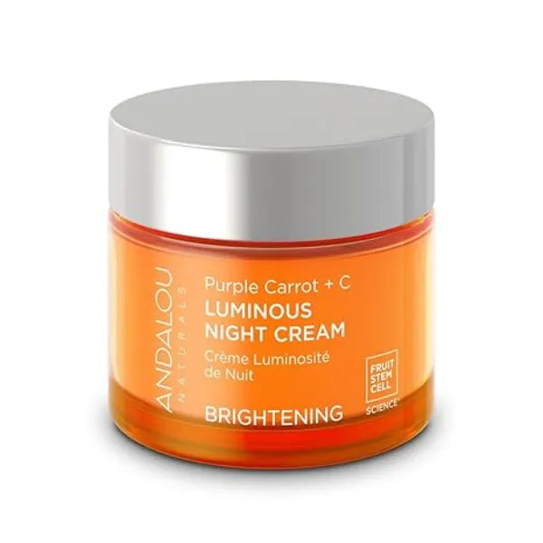 Andalou Naturals Purple Carrot + Vitamin C Luminous Skin Night Cream Hydrating Face Moisturizer With Fruit Stem Cell Complex for Radiant Skin  1.7 fl oz