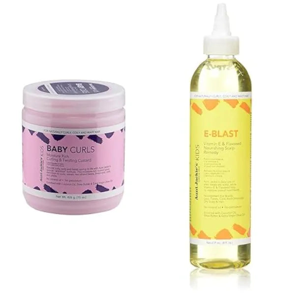 Aunt Jackie's Kids Baby Curls 15 oz & E Blast Daily Oil 8 oz Bundle for Naturally Curly, Coily and Wavy Hair
