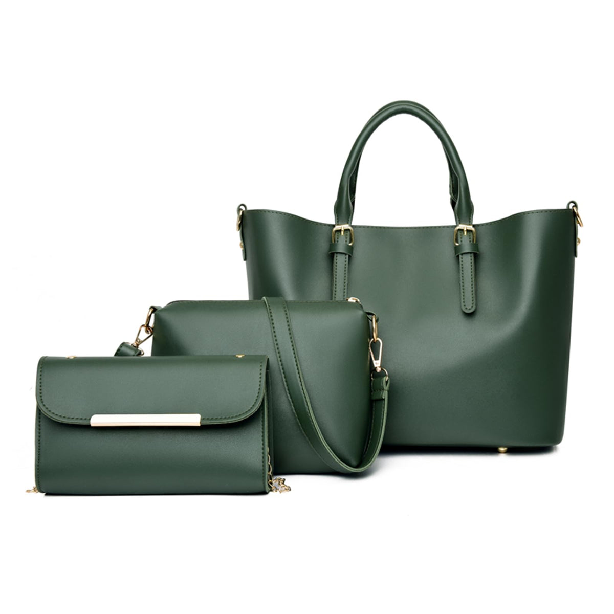 QCQ 3-Pack Fashion Handbags and Purses for Women - Tote Bag, Top Handle Satchel, and Shoulder Bag Set - Green