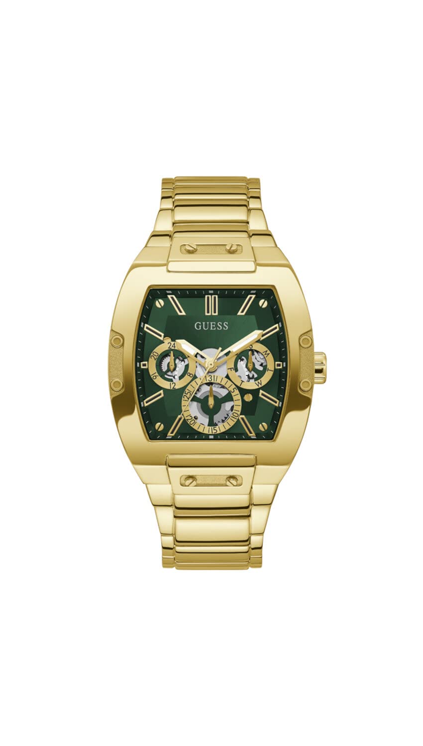 Guess US Men's Gold-Tone and Green Multifunction Watch