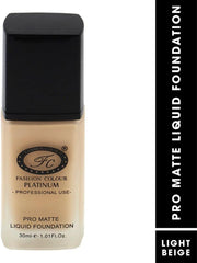 Fashion Colour Pro Matte Liquid Foundation With Full Coverage Waterproof Pro Matte Finish, 30ml (Light Beige)