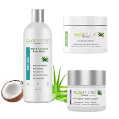 AloeMoist Organics Natural Aloe Vera Body Lotion - Face & Body Moisturizing Cream, Anti-Aging Retinol Cream for Face, Organic Body Wash Moisturizing Shower Gel