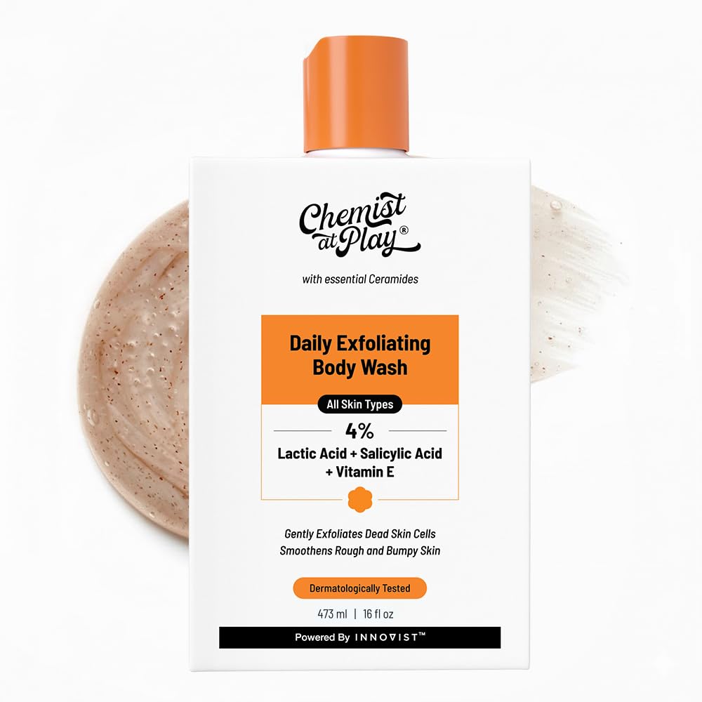 Chemist at Play Exfoliating Body Wash with Ceramides | 2% Lactic Acid + 2% Zemea + 0.5% Vitamin E | For rough, bumpy skin. Gently exfoliates and makes the skin smooth | 473 ml