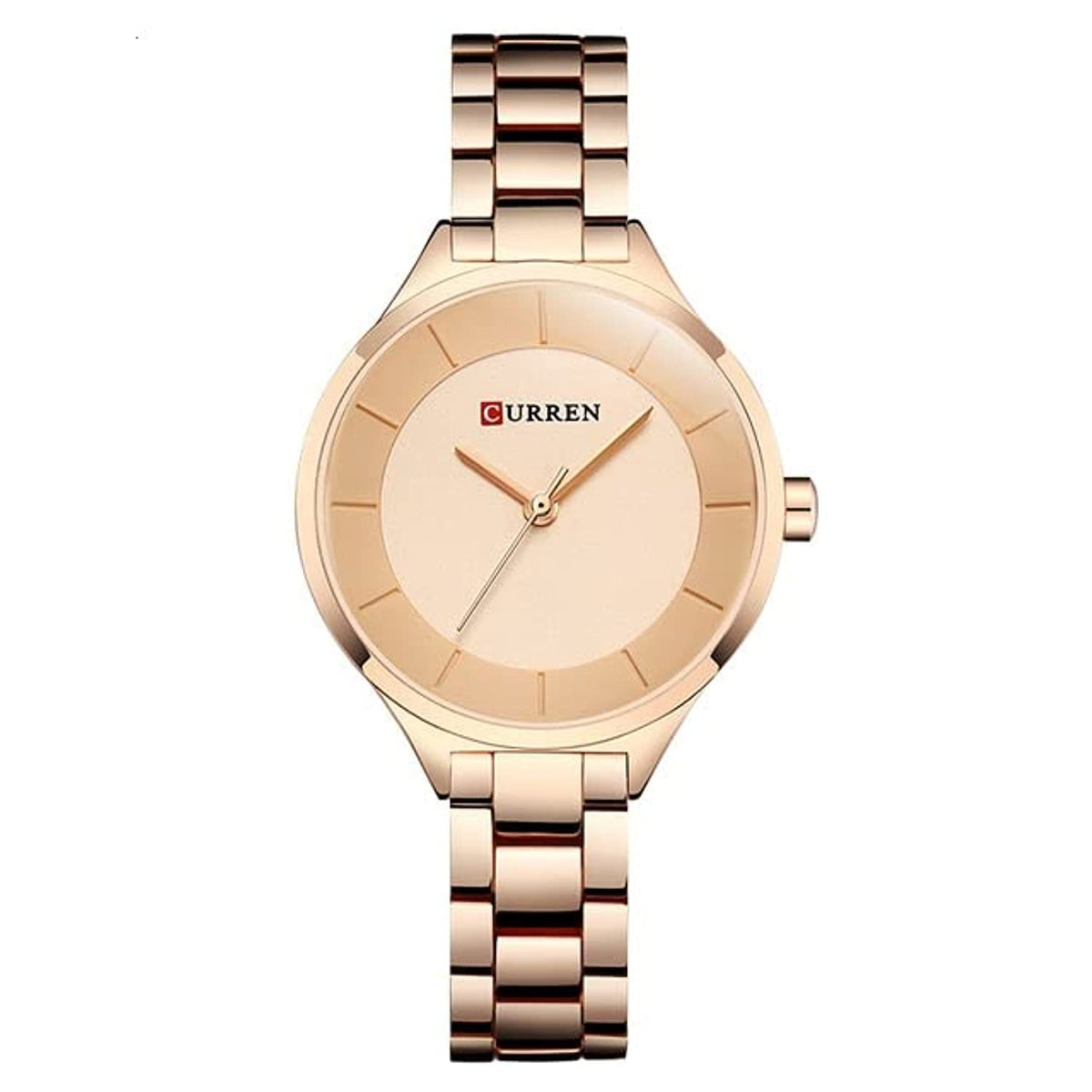 CURREN Ladies analog watch rose gold stainless steel case rose gold dial rose gold stainless steel bracelet