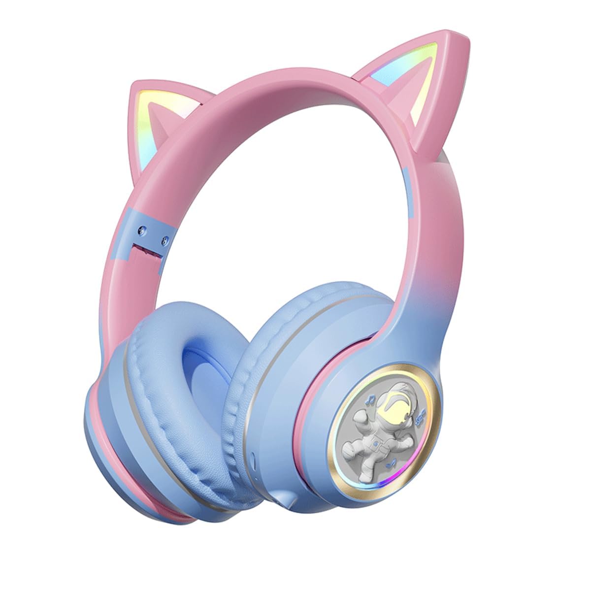 Kids Bluetooth Headphones with LED Cat Ears, Wireless Wired Mode, 40mm Driver Unit, Foldable Stereo Over Ear Headphones with Mic, Bluetooth 5.1 Girls Headphones for Smartphones, PC, iPad, Blue