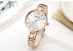 CURREN Ladies Analog Watch Rose Gold Stainless Steel Case Silver Dial Rose Gold Stainless Steel Bracelet