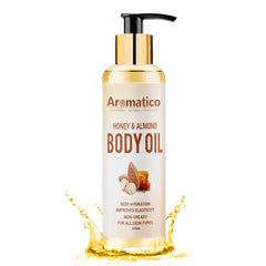 AROMATICO Luxurious Body Oil for Women, Honey & Almond. Hydrating & Nourishing, for Daily Use After Shower, Bath Oil, Massage Oil. Glowing Skin Formula. Non-Greasy, 100% Natural- 200ml