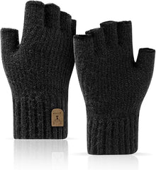 HZYH Fingerless Gloves Half Finger Gloves Winter Warm Knitted Gloves Working Running Biking Driving for Men and Women - Black