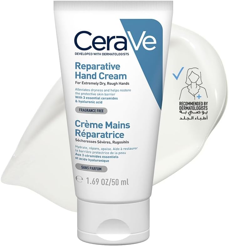 CeraVe Reparative Hand Cream | Hand Cream for Dry and Rough Hands with Hyaluronic acid and Ceramides | Fragrance Free | 50 ML