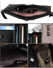 Crazy Horsehide Leather Wallet Men Purse With Double Zipper Short Wallet Money Clip black
