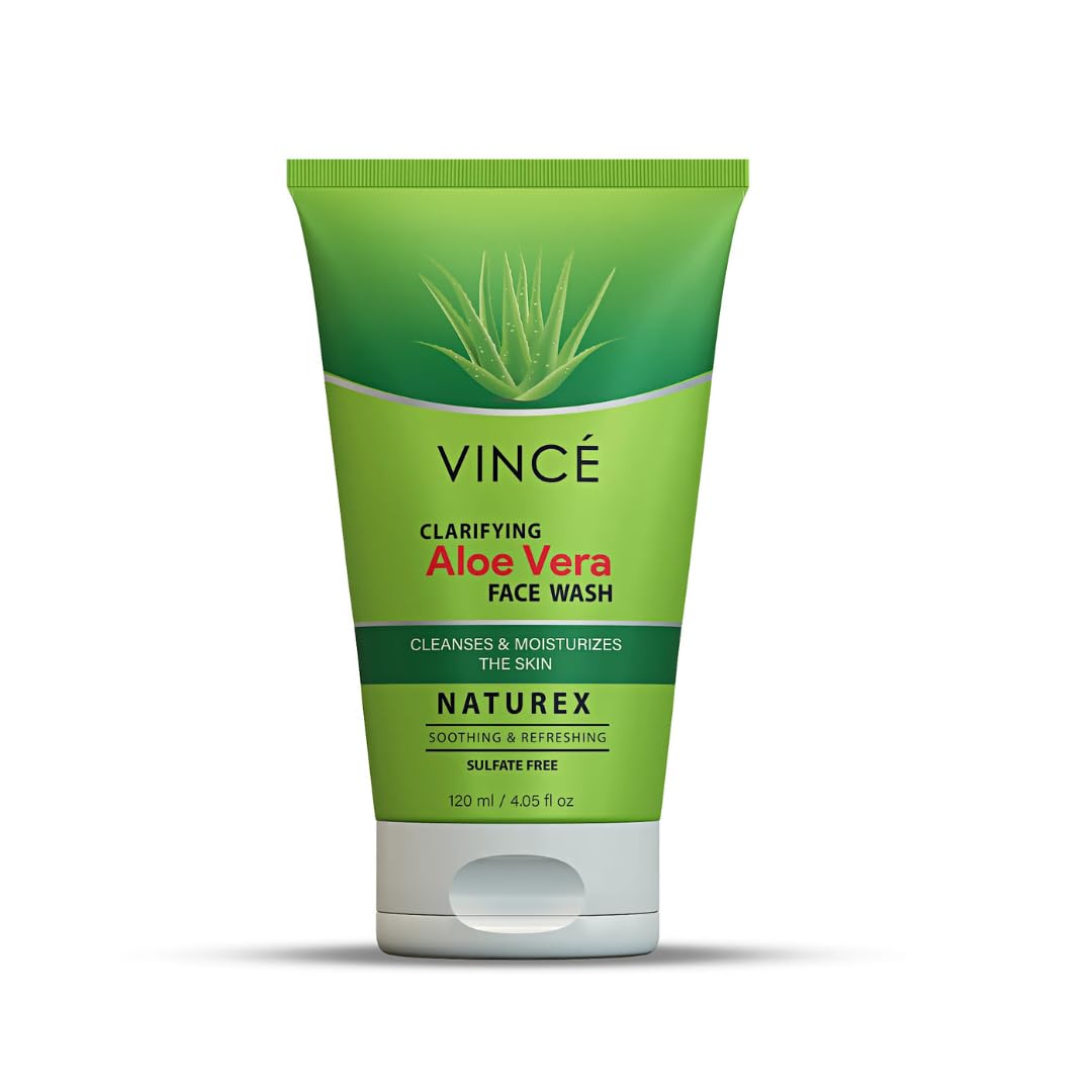 Vince Aloe Vera Face Wash - Deep Cleansing & Moisturizing - Soothes Skin, Tightens Pores, Reduces Blemishes, Promotes Healthy, Radiant Skin, 120ml