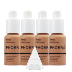 Glamza Phoera Foundation Full Coverage Makeup Set - 24hr Long Lasting Oil Control - Soft Smooth Matte Flawless Concealer Cream - Inc x4 30ml Foundation & Silicone Blender Sponge (107 Honey)