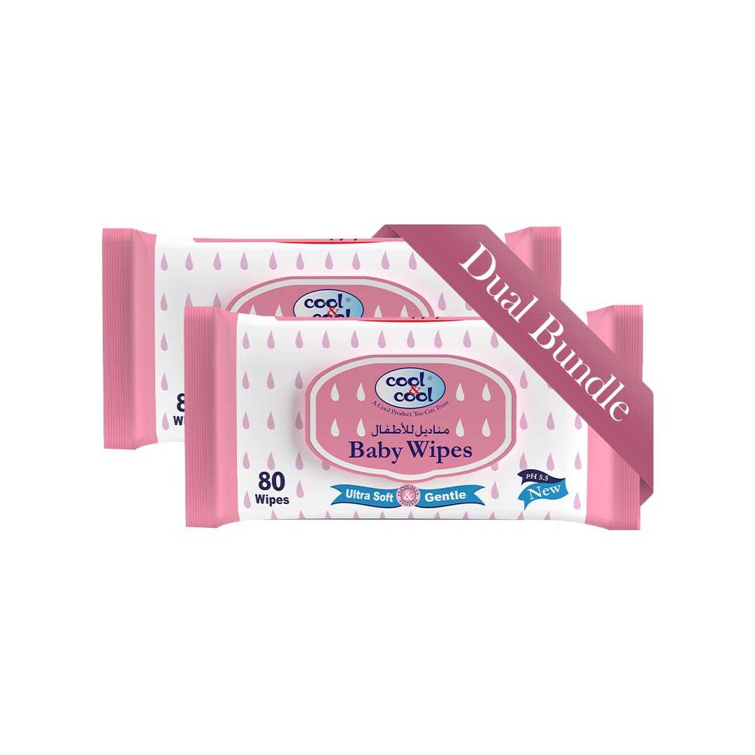 Cool & Cool Baby Wipes 80's (Twin Pack) - Alcohol Free,Paraben Free,Vitamin E,Aloe Vera,Ultra Soft & Gentle for Sensitive & Delicate Skin - 160 Wipes