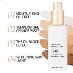 Azonee Flawless Colour Changing Liquid Foundation, Long-Lasting Moisturizing & Waterproof Foundation for Mature and Dry Skin, Full Coverage, SPF15, 30 ml