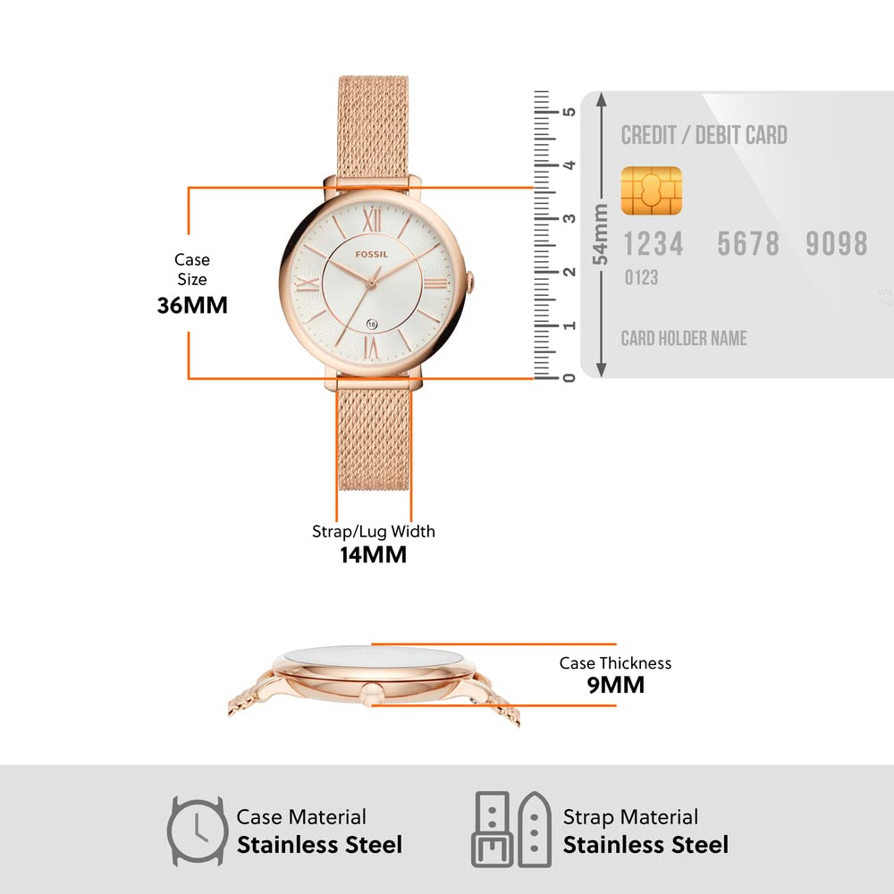 Fossil Women's Quartz Watch, Analog Display and Stainless-Steel Strap Rose Gold