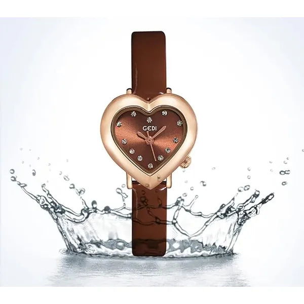 KASTWAVE Chic Heart-Shaped Women's Luxury Watch – Diamond Accents, Genuine Leather Strap, Waterproof Quartz Movement, Elegant & Versatile Ladies Wristwatch