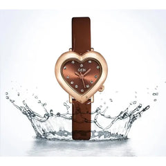 KASTWAVE Chic Heart-Shaped Women's Luxury Watch – Diamond Accents, Genuine Leather Strap, Waterproof Quartz Movement, Elegant & Versatile Ladies Wristwatch