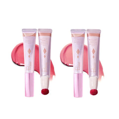 MAKINGTEC 2Pcs Contour Beauty Wand, Silky Cream Contour Stick with Cushion Applicator, Face Highlighter, Bronzer and Blush Makeup, Long Lasting, Lightweight and Blendable (Tomato and Barbie Pink)