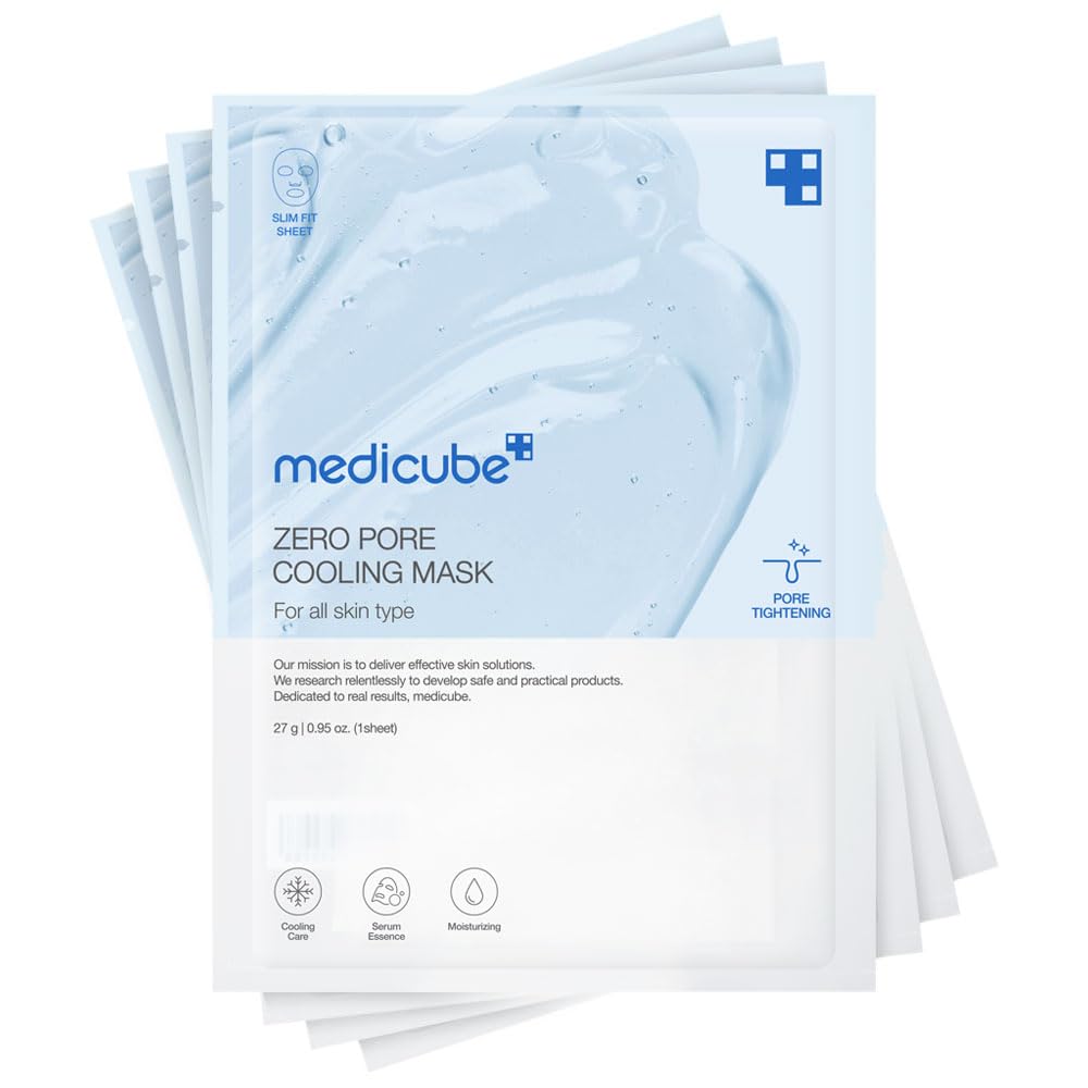 Medicube Zero Pore Cooling Mask | Pore Tightening & Sebum Control | Niacinamide, Adenosine & Quad Pore Care| Alcohol-Free Cooling Sheet Mask, Hydrating & Soothing - 4 Packs Only