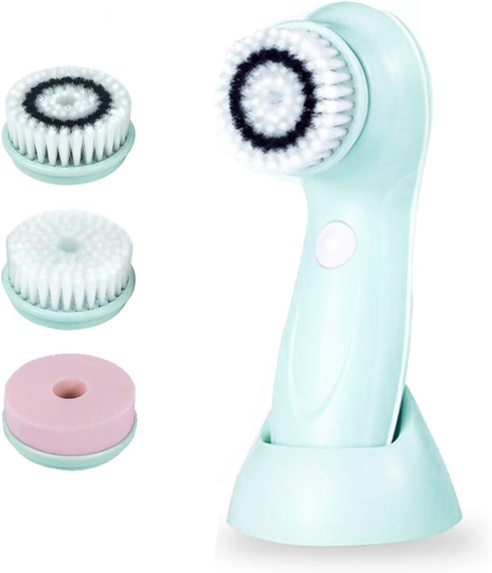 GUGULE Facial Cleansing Spin brush Set - Waterproof Skin Advanced Microdermabrasion for Gentle Exfoliation and Deep Scrubbing with 3 Exfoliating brush Heads