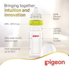 Pigeon Softouch Peristaltic Plus Wide Neck Nursing Plastic Bottle, 100% Silicone Nipple, Bpa & Bps Free, 240ml, Multicolor
