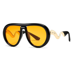 Oversized Trendy Polarized Pilot Sunglasses for Women Men Retro Oval Flat Top Frame Curved Metal Designer Eyewear
