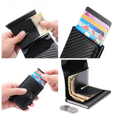 Rfid Wallet Card Holder Double Wallet Men Women Money Bag Male Hasp Black Leather Magic Wallet Small Smart Trifold Wallet