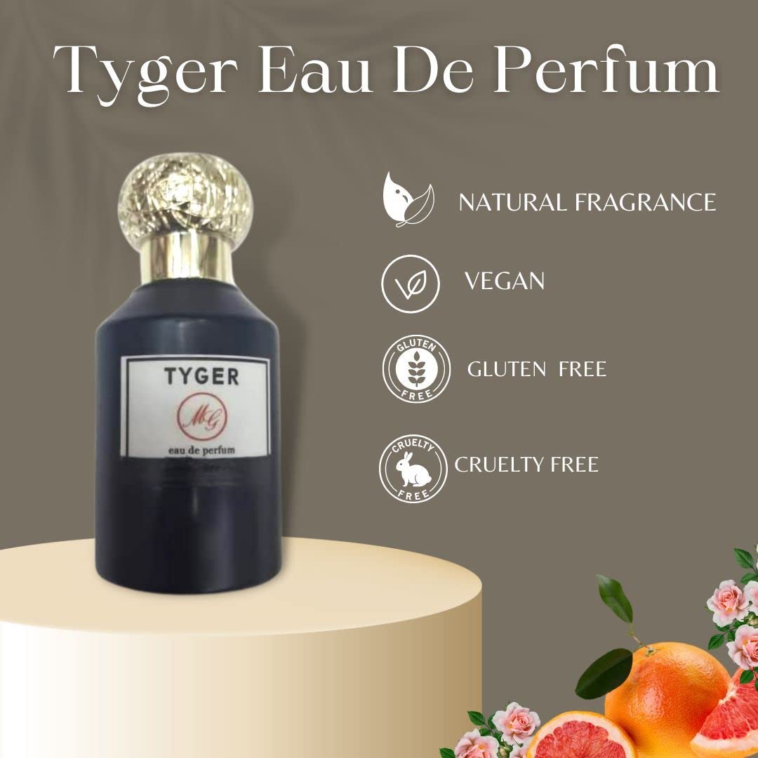 Tyger Eau De Perfum – Vegan, Natural, Gluten and Cruelty Free Perfum - Grapefruit, Ambroxan, Woody Notes – 50 ML