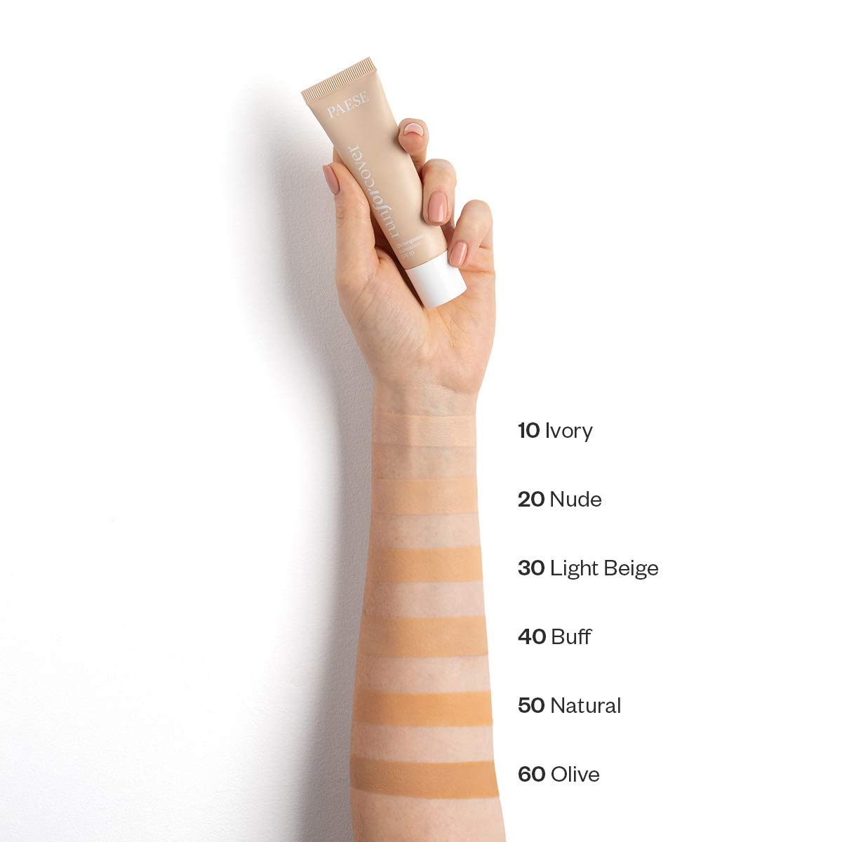 Paese Cosmetics Run for Cover 12h Longwear Foundation, full coverage matt and smooth skin effect, SPF 10, Vitamin E, 30 ml (60W Olive)