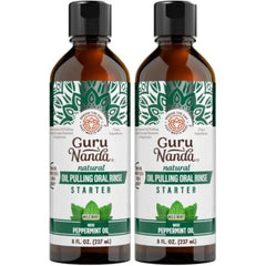 GuruNanda Starter Pulling Oil Mouthwash for Natural Teeth Whitening, Coconut and Peppermint Oil for Fresh Breath & Happy Gums, Alcohol-Free, 8 Oz