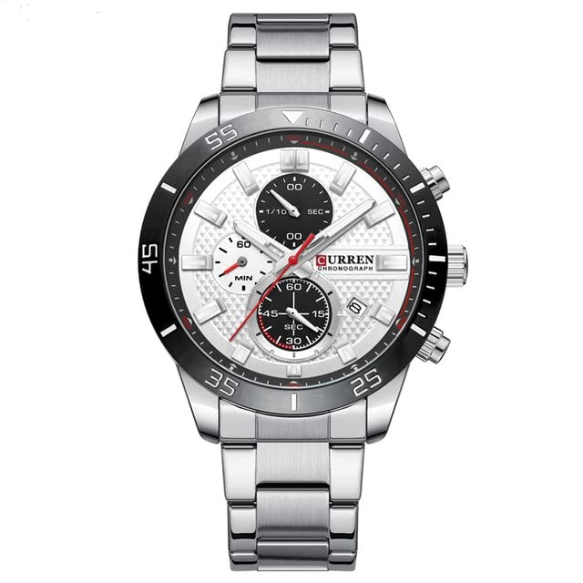 CURREN 8417 Men's Wristwatch Chronograph Waterproof Brand Luxury Sports Military - SILVER WHITE