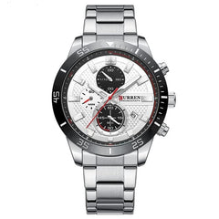 CURREN 8417 Men's Wristwatch Chronograph Waterproof Brand Luxury Sports Military - SILVER WHITE