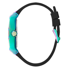 GUESS Iridescent and Black Silicone Multifunction Watch