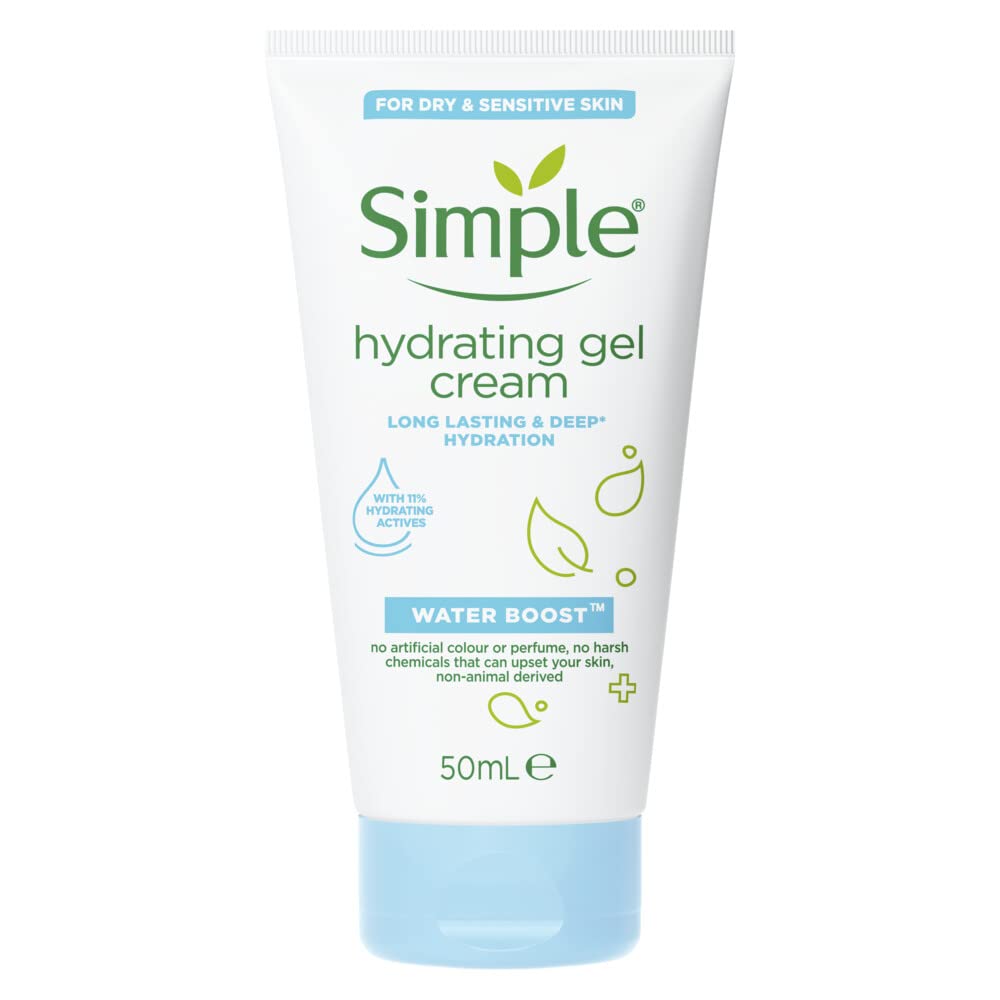 Simple Water Boost Refreshing Hydro Gel Face Cream, Vegan, No Perfume And Alcohol, Dry Skin - 50Ml