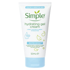 Simple Water Boost Refreshing Hydro Gel Face Cream, Vegan, No Perfume And Alcohol, Dry Skin - 50Ml