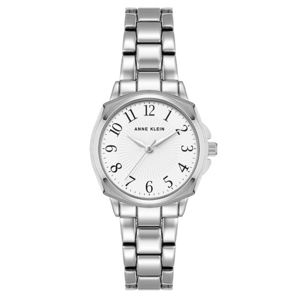 Anne Klein Round Analog Watch for Women, 28 mm Size, White/Silver