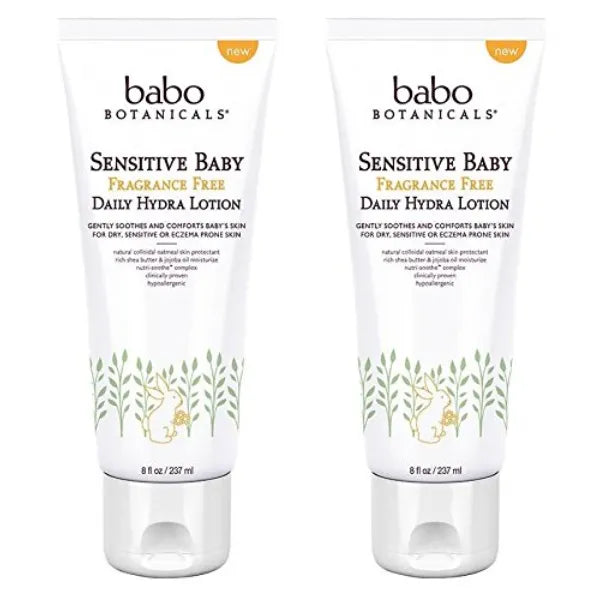 Babo Botanicals Sensitive Baby Daily Hydra Lotion, Fragrance Free, Pack of 2 (8 fl oz Each) – Oat, Calendula, Shea Butter & Jojoba for Dry, Delicate Skin