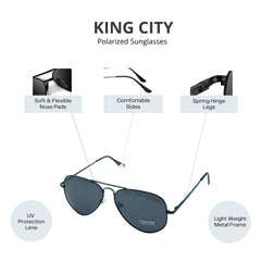 King City Polarized Aviator Sunglasses for Men, Women, Classic Pilot Style, Metal Frame, UV protection for Driving, Fishing, Sports