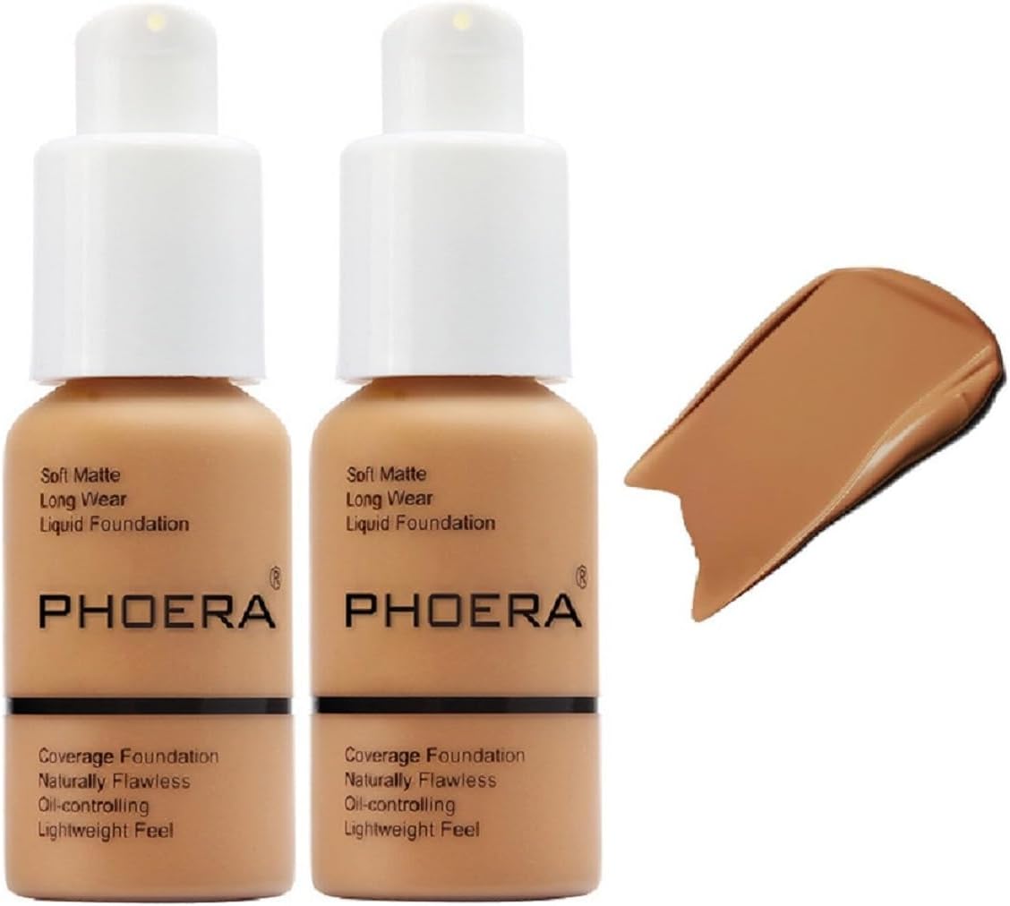 2 Pack PHOERA Foundation 106 Warm Sun Makeup,Full Coverage Foundation for Women and Girls