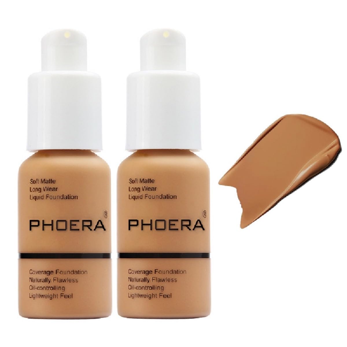 2 Pack PHOERA Foundation 106 Warm Sun Makeup,Full Coverage Foundation for Women and Girls