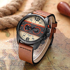 Curren 8259 Sports Leather Round Analog-Chrono Brown, Black Watch for Men