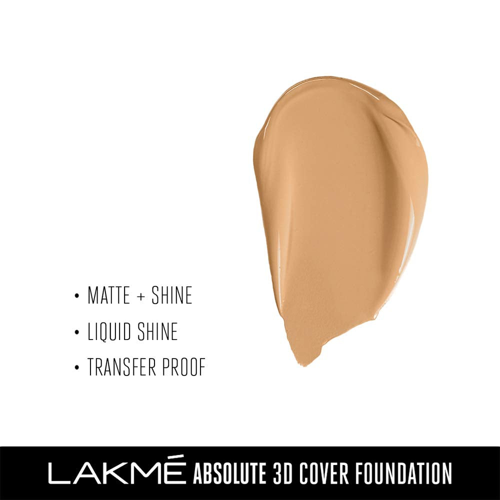 Lakmé Absolute 3D Cover Liquid Foundation Velvet Finish, Cool Tan, 15ml