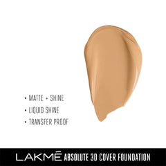 Lakmé Absolute 3D Cover Liquid Foundation Velvet Finish, Cool Tan, 15ml