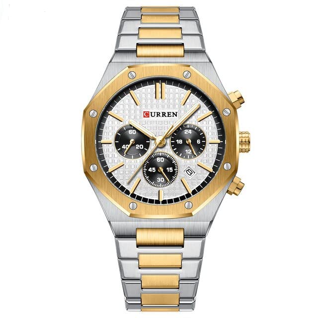 CURREN Watch Men's Quartz Luxury Luminous Wrist Watch With Stainless Steel Chronograph watch For Men 8440 (TETON WHITE)