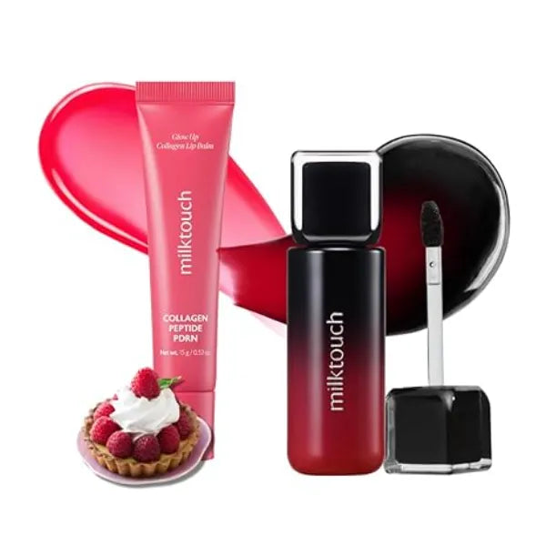 MILKTOUCH Summer proof Lip Combo Black Peel Off Lip Tattoo Black Apple + Collagen Lip Balm Berry Tart