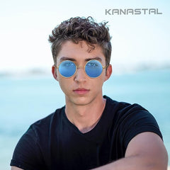 KANASTAL Hippie Round Polarized Sunglasses for Women Men, Small Circle Sun Glasses Classic Vintage Retro Shades Metal Frame UV400 Protection