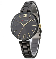 CURREN Ladies Analog Watch Black Stainless Steel Case Black Dial Black Stainless Steel Bracelet - Black